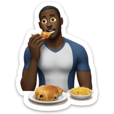 a black guy eating while talking about his Hell Cat sticker