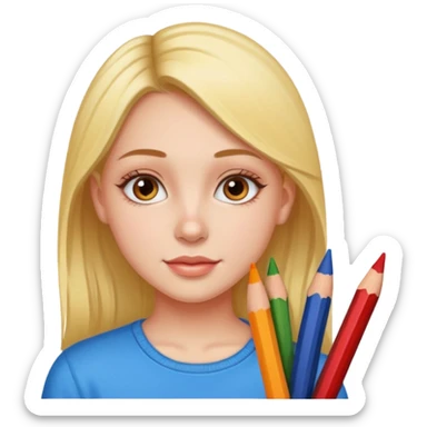 Girl coloring with pencils sticker