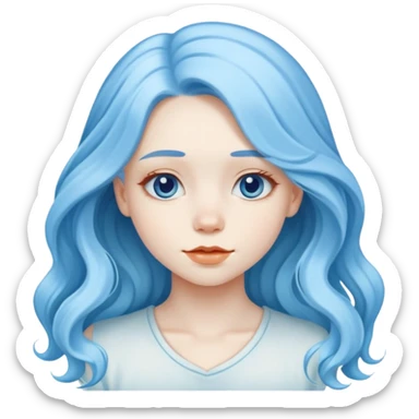 A beautiful albino girl with blue hair and white silky long wavy hair sticker
