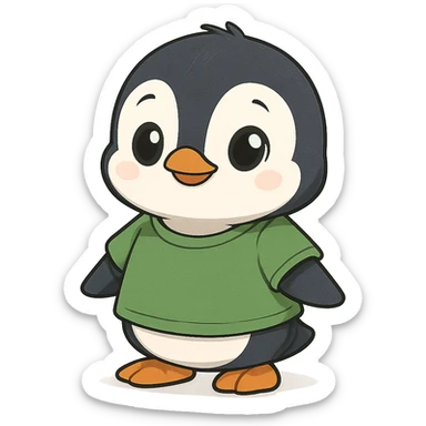 very cute penguin wearing a green t-shirt, cartoon style sticker