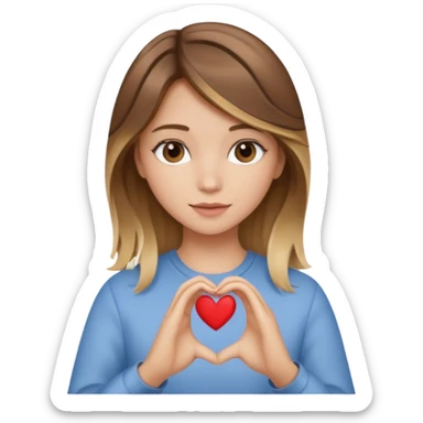 chica con pelo café balayage rubio haciendo un corazón con la mano sticker