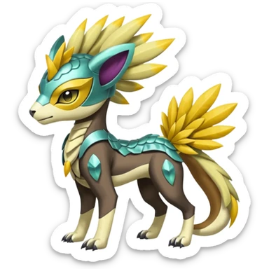 Colorful masked armored leathery scaly furry Futuristic Meloetta-Manectric-Solgaleo-Raikou-Pokémon-Digimon-Fakémon-fusion-hybrid-creature sticker