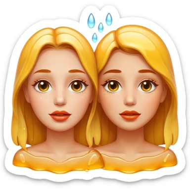 portrait two women wet faces and honey gloss lips touching, fireflies glowing sticker