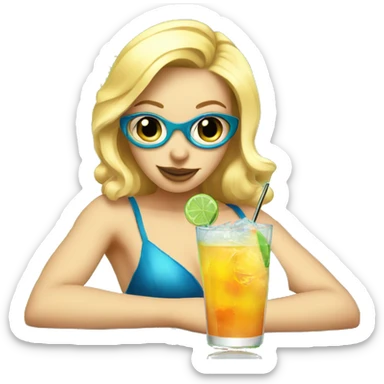 Blonde swimming girl sustaining cocktail sticker