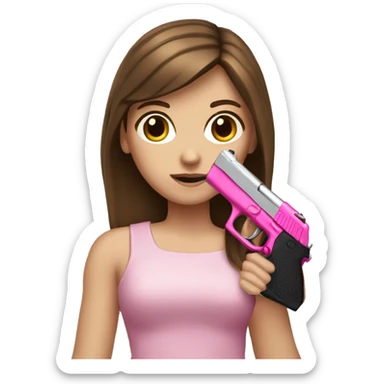 White Girl brown hair hand pink nails holding pink gun sticker