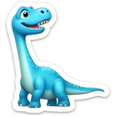 Cute blue brontosaurus that is smiling and has a little tooth gap sticker