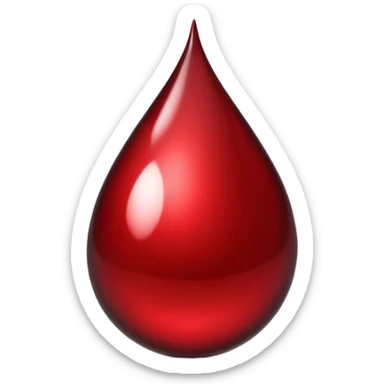single blood drop emoji sculpted from dark liquid metal, glossy surface, dramatic reflections, futuristic minimal 3D style, isolated on white sticker
