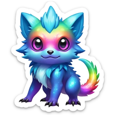  Shiny sparkly transparent bioluminescent luminescent vibrant bright pastel dark exotic tropical iridescent colorful nebula rainbow gradients cyber-Protogen-Fakémon-Pokémon-Vernid-creature sticker