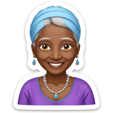 A old indian woman with a top saying "Wet queens meet and greet 2067" sticker