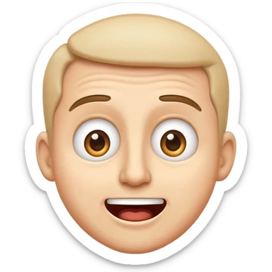 A cartoon-style emoji showing a man’s face: first expression is shocked or surprised with wide eyes and raised eyebrows, then it transitions quickly into a big joyful smile. The transition should be animated, expressive and exaggerated, typical emoji-style sticker