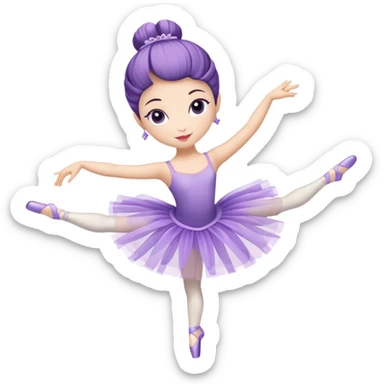 A delicate tea cup with arms and legs performing a ballet pose in a purple tutu sticker