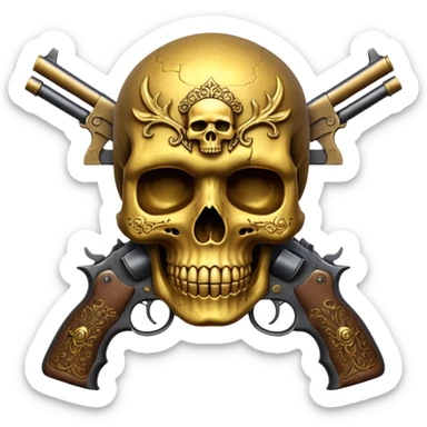 A realistic golden skull with guns sticker