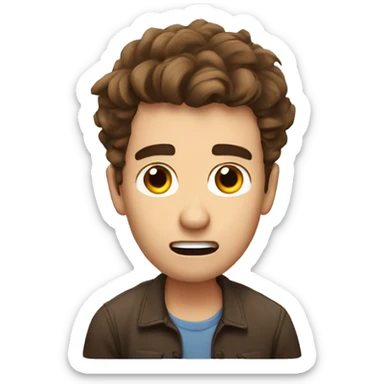 man with surprised face with messy brown hair, with small eyes and very high eyebrows sticker
