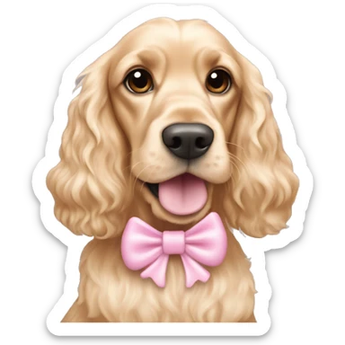 Blond cocker spaniel wearing two light pink sleighbell sticker