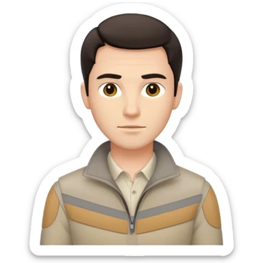 A white handsome man with dark hair and beige clothes sticker