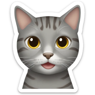 Grey cat with stripes sit near a girl with brown hair sticker