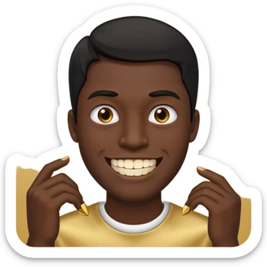 Isso agora faca esse emoji masculino com um cabelo preto baixo e um sorriso com um dente de ouro sticker