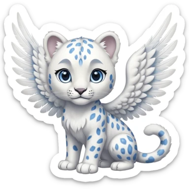White shiny albino snow leopard with blue eyes and white feather-wings, angelic, divine, beautiful, elegant, sophisticated, royal, pretty  sticker
