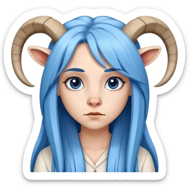 White female-Shameful-gorgeous face-long straight blue hair-dressed as a goat sticker