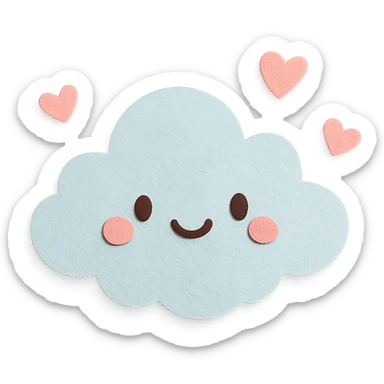 kawaii fluffy cloud with tiny floating pink hearts around, soft pastel colors, no limbs, full body, paper craft style sticker