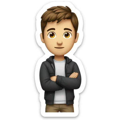 tech boy with brown hair, arms folded, side profile standing full body sticker