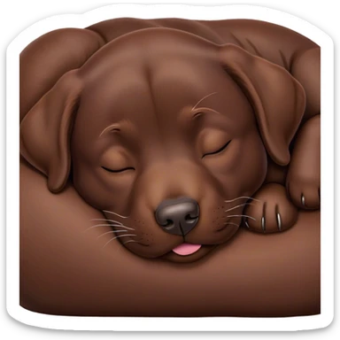 Meme-Worthy Cute Sleeping Chocolate Labrador Portrait Emoji, Head resting peacefully with a contented smile, showcasing a delightfully robust build and a luxuriously soft chocolate Fur, eyes shut in a serene nap, Simplified yet hilariously adorable features, highly detailed, glowing with a soft, drowsy light, high shine, relaxed and utterly lovable, stylized with an air of playful laziness, bright and heartwarming, soft glowing outline, capturing the essence of a comically sleepy companion, so meme-worthy it feels like it could instantly become the next viral sensation of adorable slumber! sticker