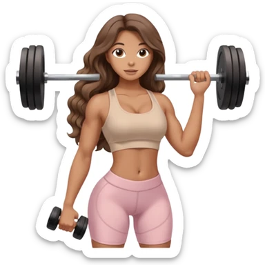 Create dream body girl with big glute and small waist and brown wavy long hair with pastel beige gym clothes with a weight in her hand  sticker