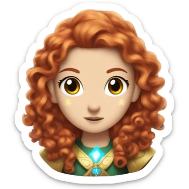 a white girl with long red curly hair and freckles, cosplaying Princess Zelda posing and ready for a fight sticker
