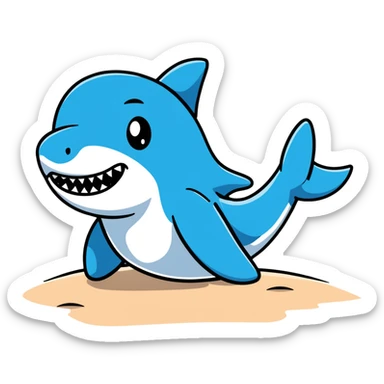 A Shark with blue Nike shoes in the beach sticker