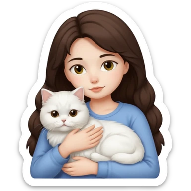 Brunette girl snuggling white Persian cat sticker