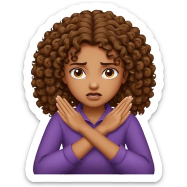 Brown curly girl crossed hands grabbing neck angry fave  sticker