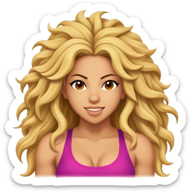 Cinematic Realistic Shakira Portrait Emoji, depicted as a dynamic charismatic pop icon with energetic movement and expressive features, rendered with vibrant textures and dynamic modern lighting that captures her global appeal. sticker