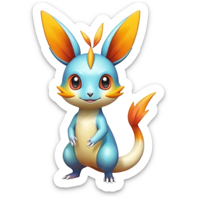 Colorful Shiny Exotic Victini-Salandit-Minccino-Emolga-Fakémon-hybrid-creature (full body)  sticker