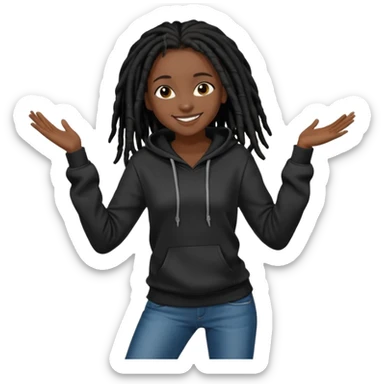 African American girl dark skin with shoulder length black deadlocks wearing I plain black hoodie wearing skinny jeans dancing in street sticker