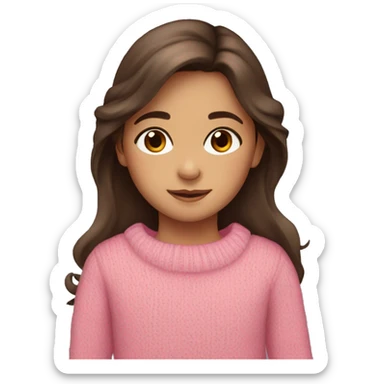 little girl, hispanic, long brown hair, brown eyes, pink sweater, winter sticker