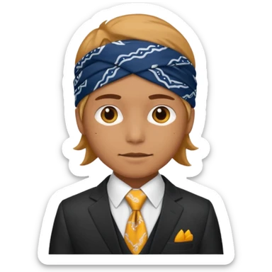 Character wearing a bandana and a suit sticker