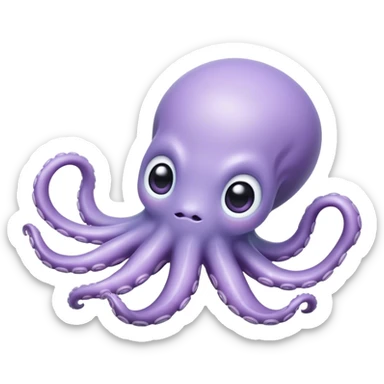 Meme-Worthy Floating Baby Octopus Portrait Emoji, Drifting gracefully in the water with soft, curled tentacles and a dreamy, weightless posture, showcasing a smooth, rounded light blue-purple body with mesmerizingly large, gentle eyes gazing into the abyss, Simplified yet poetically expressive features, highly detailed, glowing with a soft, celestial marine glow, high shine, quiet and mystical, stylized with an air of deep-sea serenity, soft glowing outline, capturing the essence of a tiny, peaceful cephalopod floating endlessly in the infinite beauty of the ocean depths! sticker