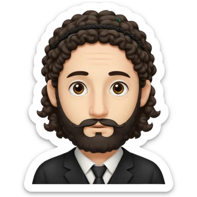 jewish jew man's face, wearing a tiny black kippah and 2 curly long hair strands near the ears, big nose, only face, no body sticker