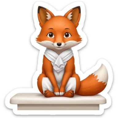A small fox patient with bandaged tail, sitting shyly on the exam table.
 sticker