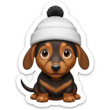 mini daschund wearing a white beanie sticker