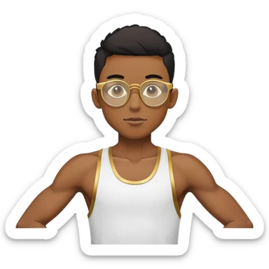 skinny black boy athlete in stringer with gold glasses sticker