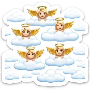heaven featuring golden cities on clouds and angels flying in the sky, emoji style sticker