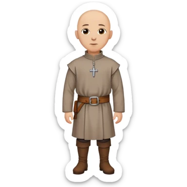 medieval outfit worn by a DnD themed fantasy character. basic wool tunic with a high collar and a simple leather belt. clothes only above the waist. The clothes full waist. The character's haven't arms. character is bald, brown eyes, light-skinned man. sticker