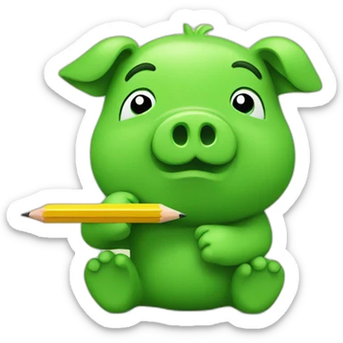 green piggy holding a pencil in his hand sticker