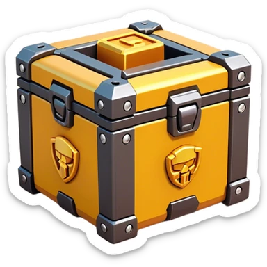 Clash of Clans aesthetic: Cinematic Playful Sci-fi Loot Crate Emoji, rendered in a 3D vector-style similar to standard emojis with minimal shading and bold, simplified shapes. A compact, futuristic storage box with sleek metallic panels and digital accents, softly glowing with a cosmic treasure charm. Simplified yet unmistakably iconic, highly detailed and consistent, glowing with a soft radiant shine and high gloss. Stylized with a touch of intergalactic mystery and a soft glowing outline, capturing the essence of a futuristic reward chest with a friendly, playful allure! sticker