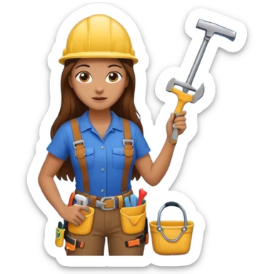 beautiful girl with long brown hair constructing new bathroom area with new shower and amenities  sticker