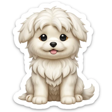 detailed-[wavy haired maltese-dog]-realistic-full-body-sitting-emoji,-tail-resting-loosely-beside-its-paws,-head-tilted-dramatically,--wavy-[cream-white]-fur,-simplified-yet-realistic-focused-features,-highly-detailed,-glowing-with-an-almost-sarcastic sticker