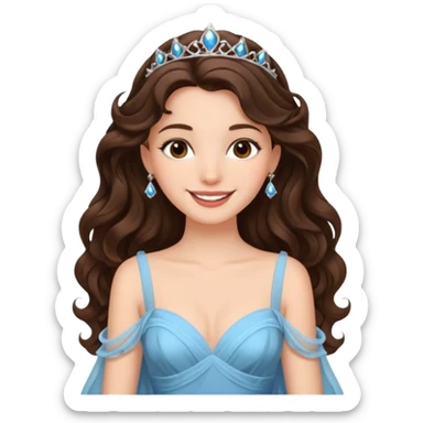 a beautiful brunette wavy flowy hair princess wearing a gown with elegant piercing and smile gently  sticker
