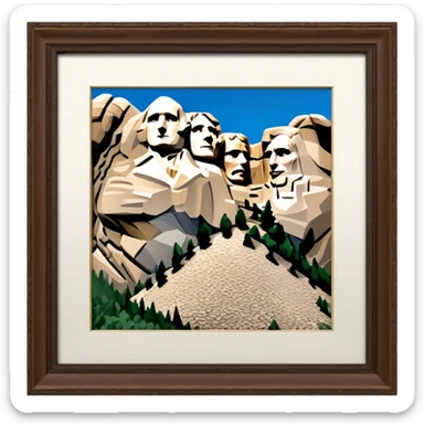 Cinematic Realistic Mount Rushmore Landmark Emoji, showcasing monumental carved presidential faces rendered with crisp textures and dynamic, historical lighting. sticker