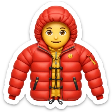 emoji dressing a down jacket, with ropes around it sticker